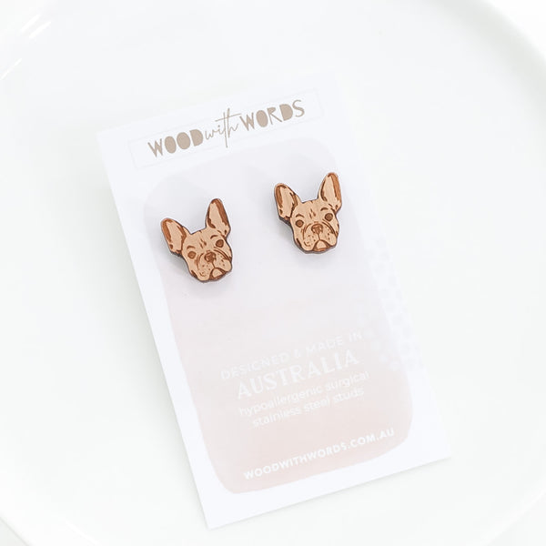 French Bulldog Wooden Stud Earrings