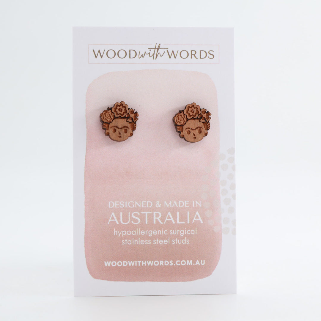 Frida Wooden Stud Earrings