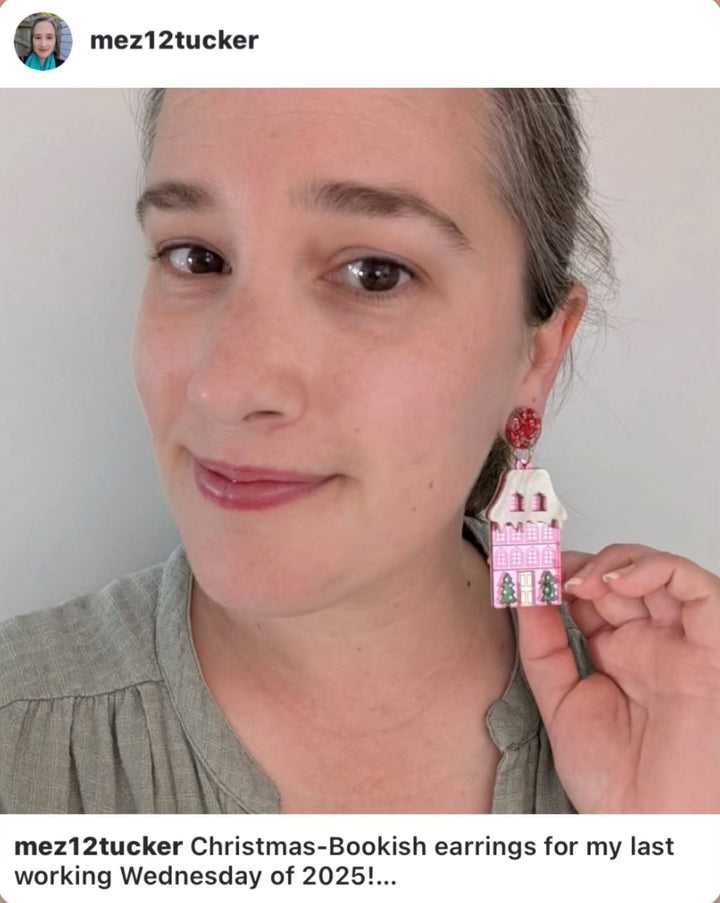 Christmas Pink House Acrylic Dangle Earrings