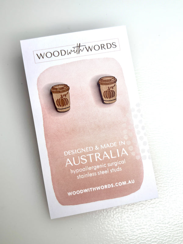 Pumpkin Spice Latte Wooden Stud Earrings