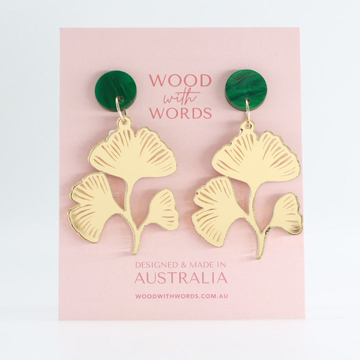 Gold Ginkgo Leaves Dangle Earrings