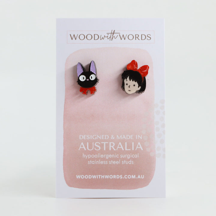 Girl and Cat Acrylic Stud Earrings