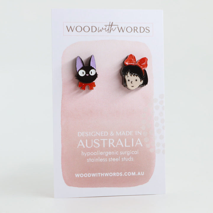 Girl and Cat Acrylic Stud Earrings