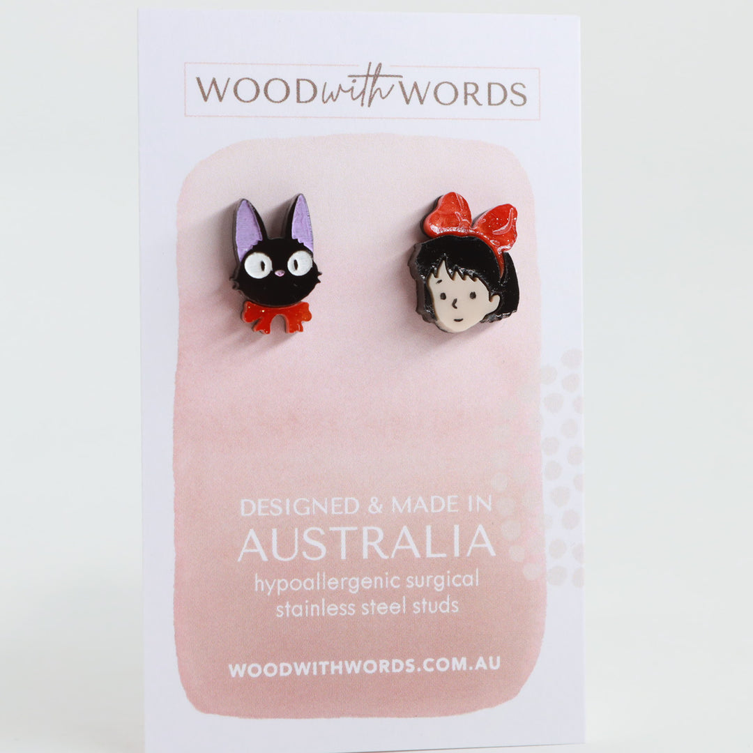 Girl and Cat Acrylic Stud Earrings