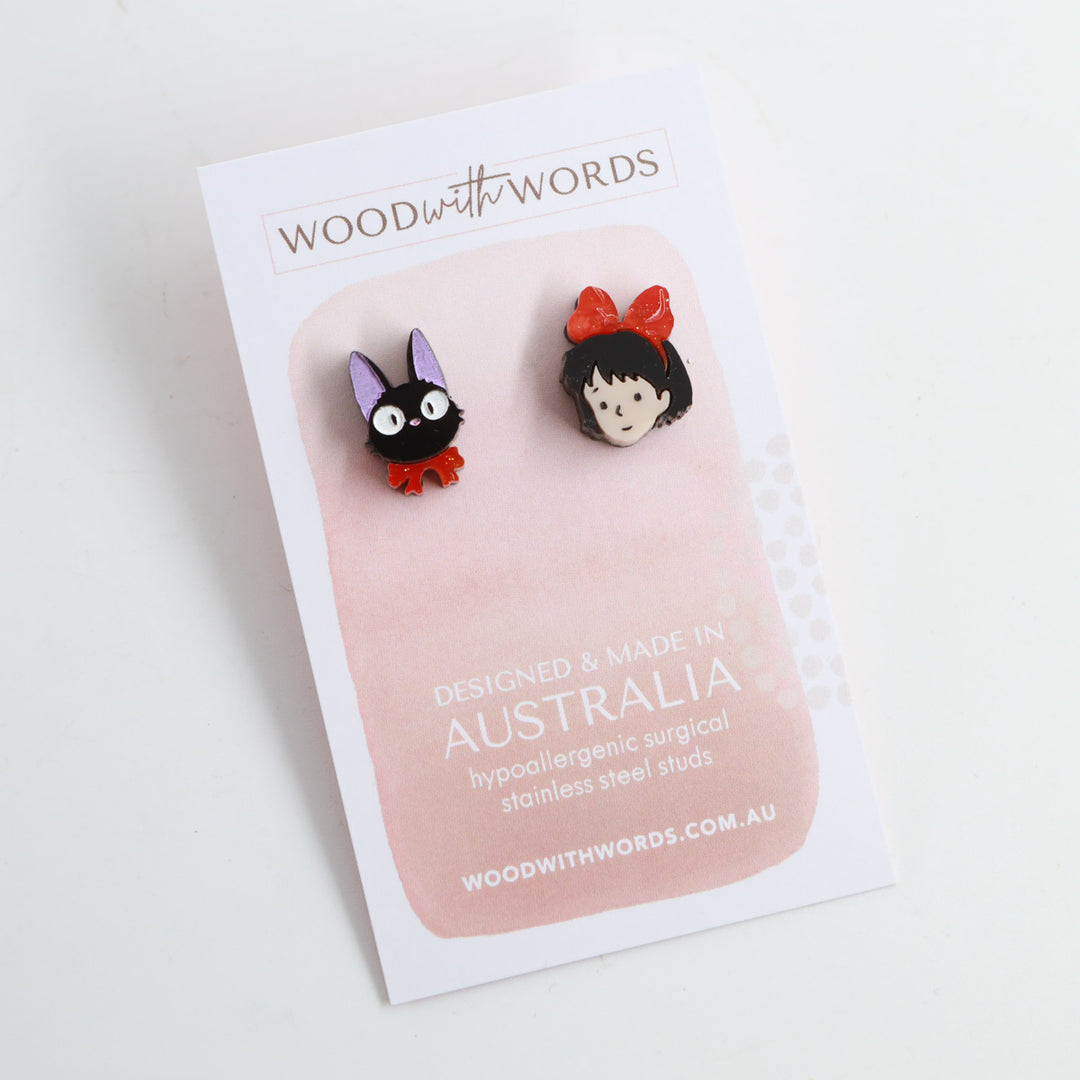 Girl and Cat Acrylic Stud Earrings