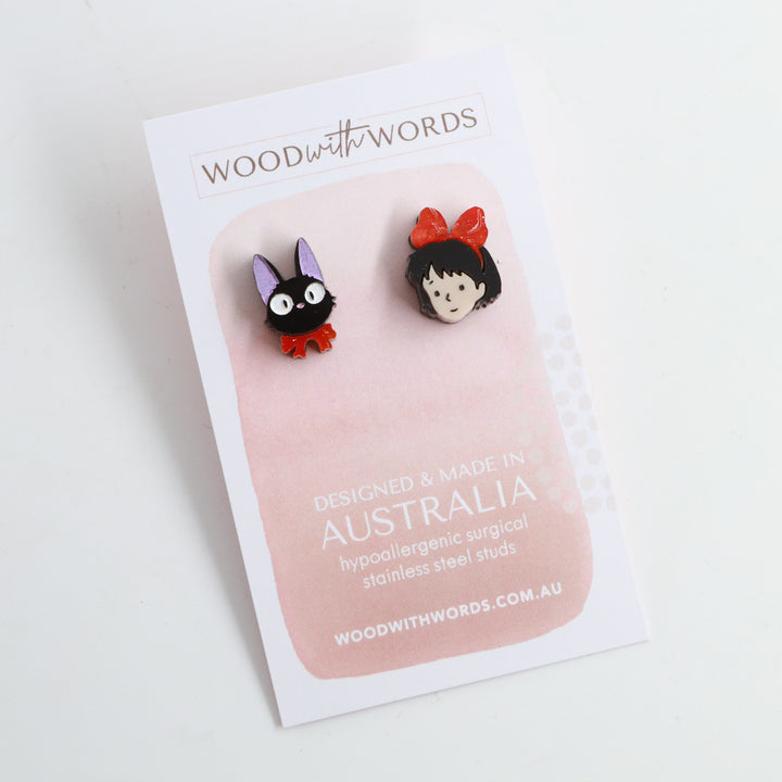 Girl and Cat Acrylic Stud Earrings
