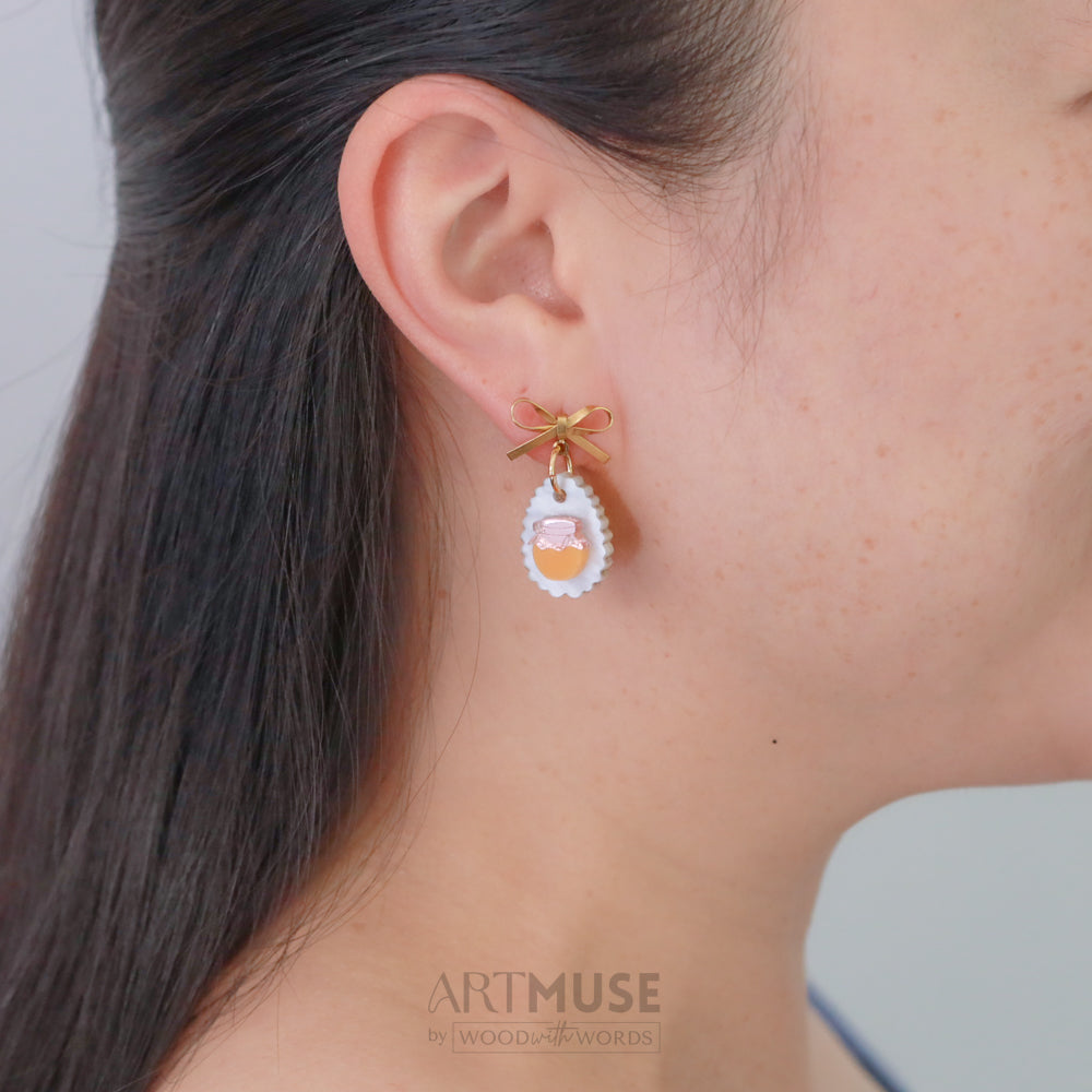 Gold Bow Stud Honey Jar Acrylic Earrings
