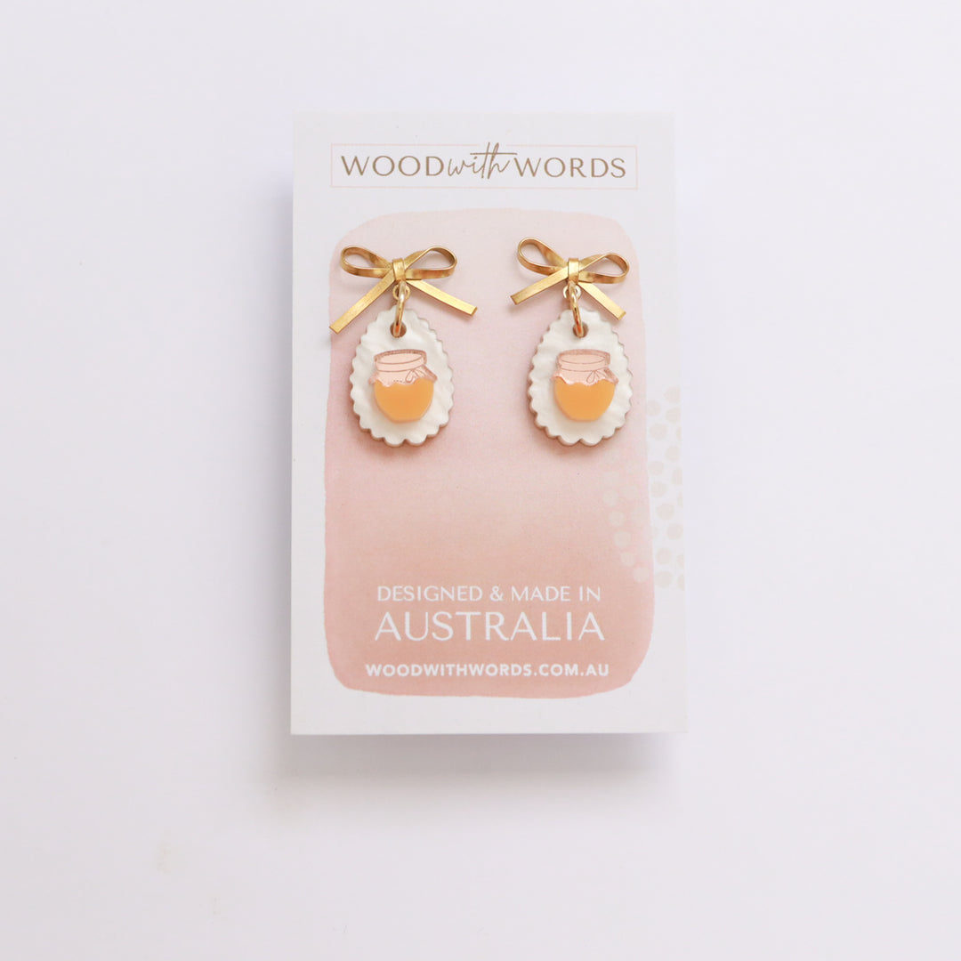 Gold Bow Stud Honey Jar Acrylic Earrings