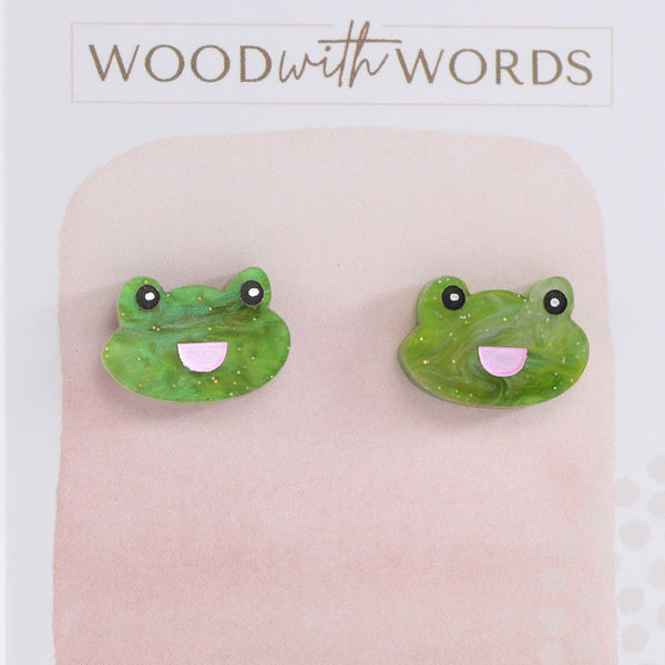 Green Frog Acrylic Stud Earrings