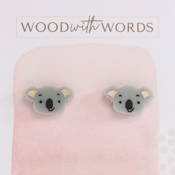 Grey Koala Acrylic Stud Earrings