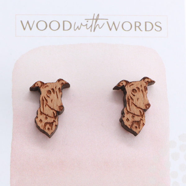 Greyhound Wooden Stud Earrings