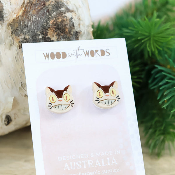 Brown Cat Acrylic Stud Earrings