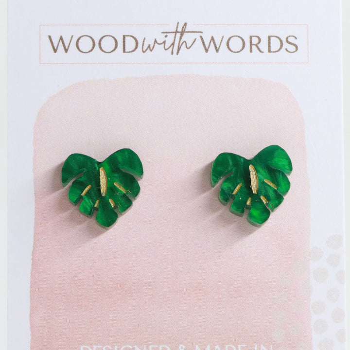 Heart Monstera Stud Earrings