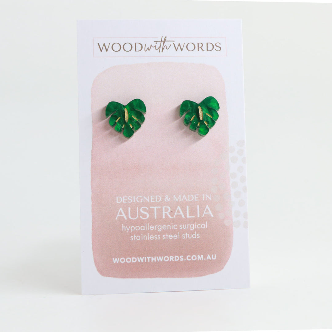 Heart Monstera Stud Earrings