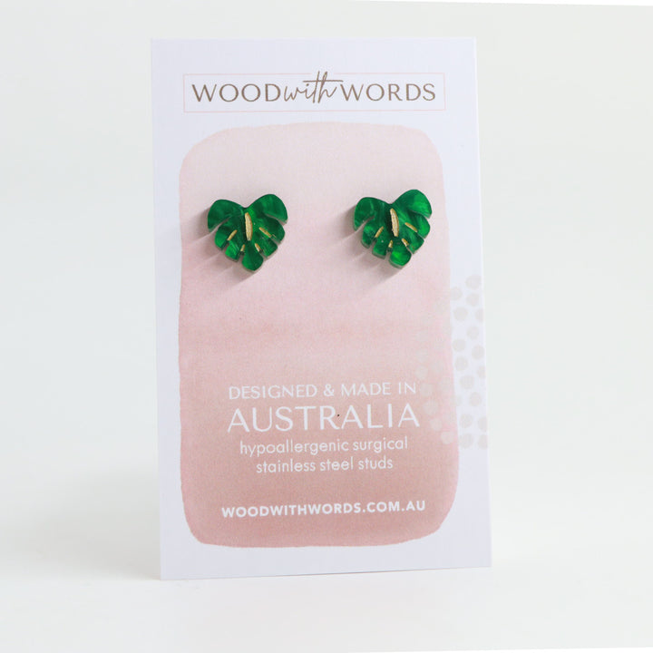 Heart Monstera Stud Earrings