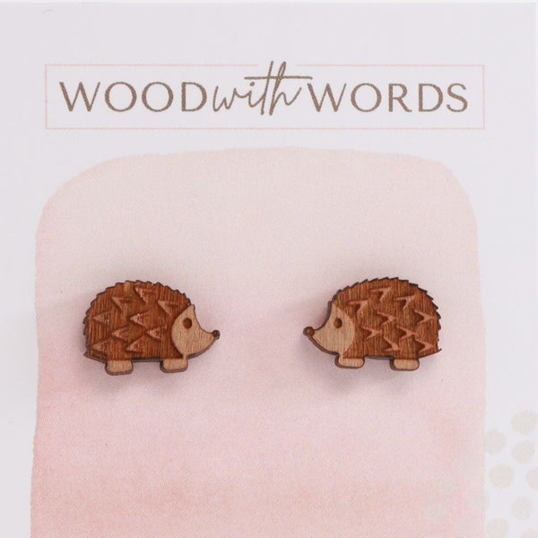 Hedgehog Wooden Stud Earrings