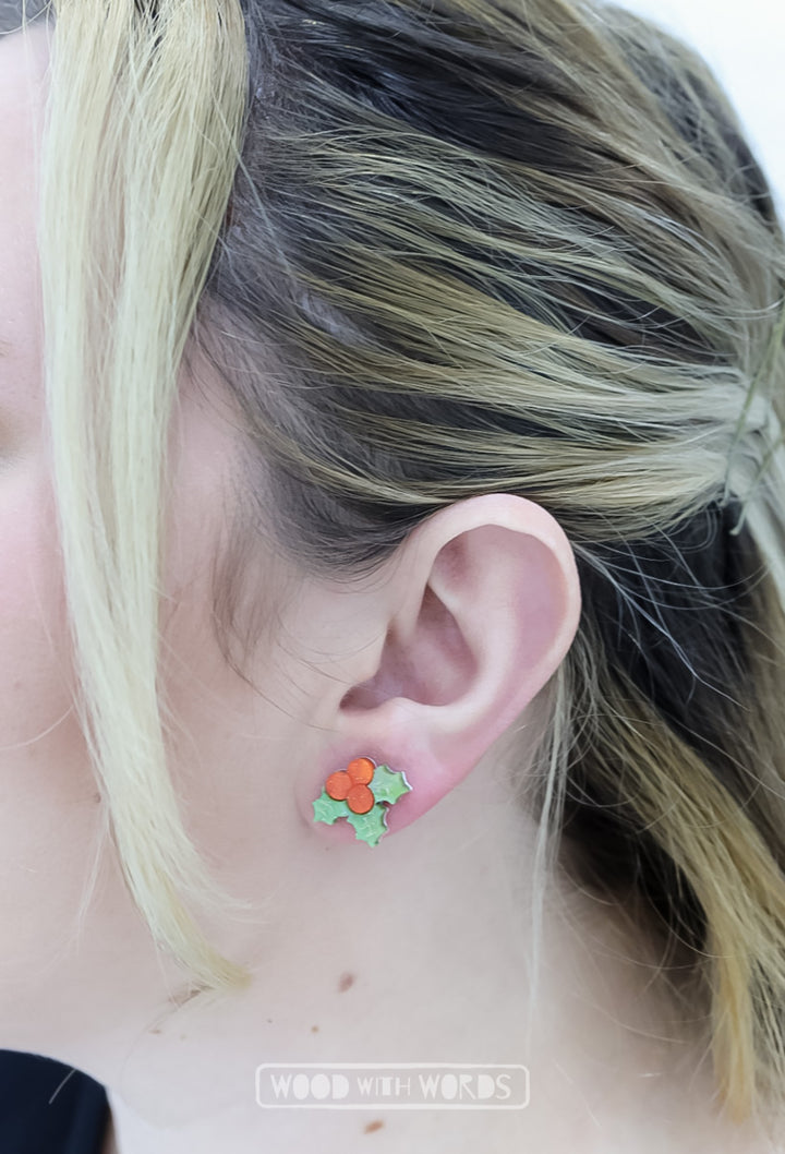 Christmas Holly Acrylic Stud Earrings