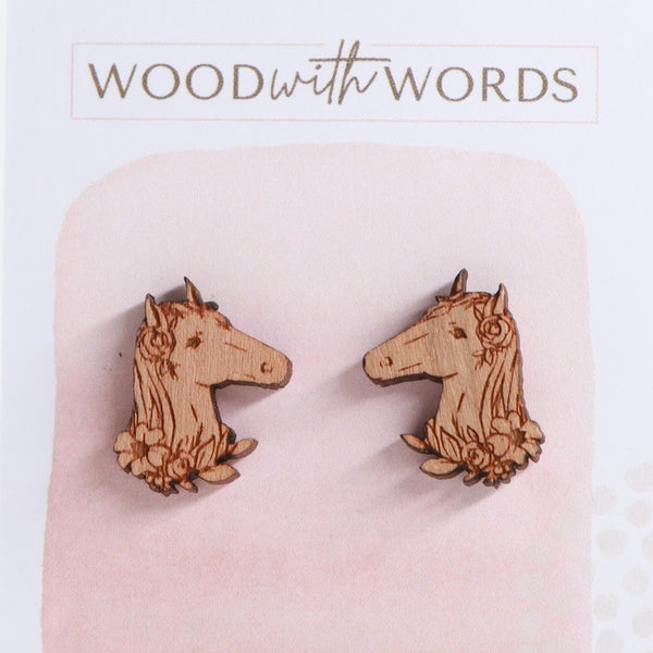Horse Wooden Stud Earrings