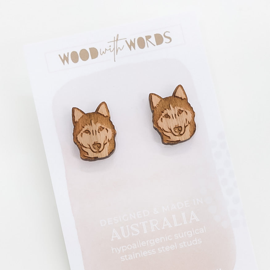 Husky Wooden Stud Earrings