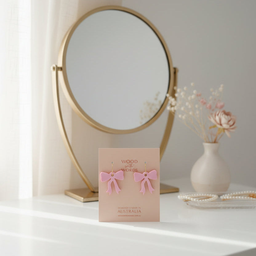 Pink Bow Acrylic Dangle Earrings