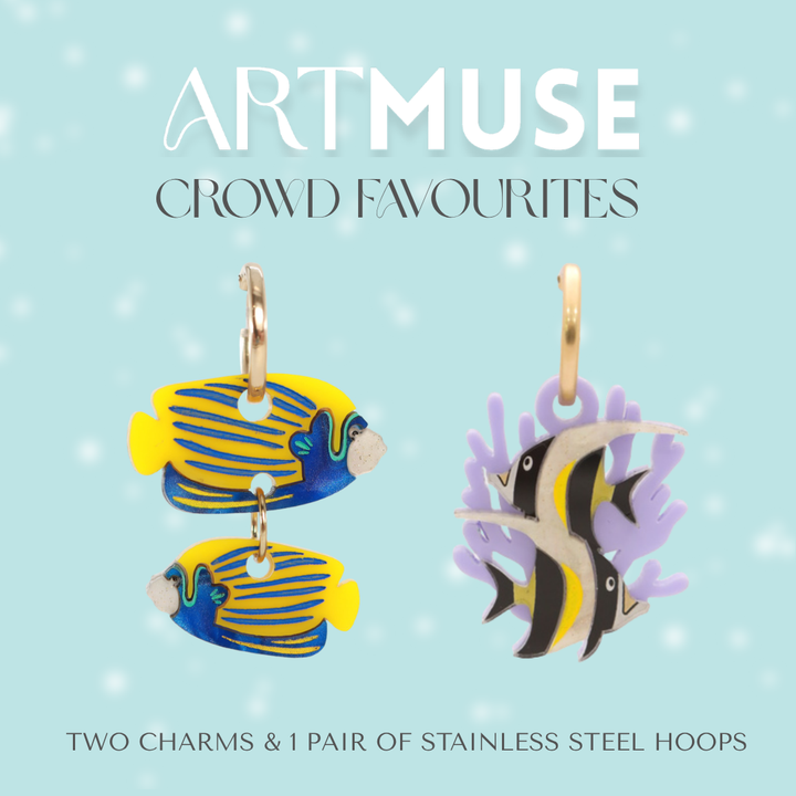 Moorish Idol x Emperor Angelfish ARTMUSE Charm + Hoops