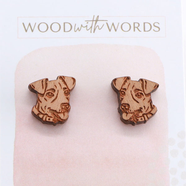 Jack Russell Wooden Stud Earrings