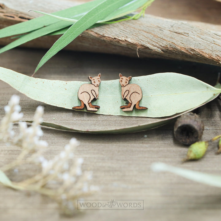 Kangaroo Wooden Stud Earrings