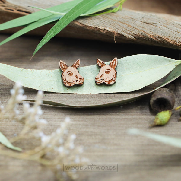 Kiri Kangaroo Wooden Stud Earrings