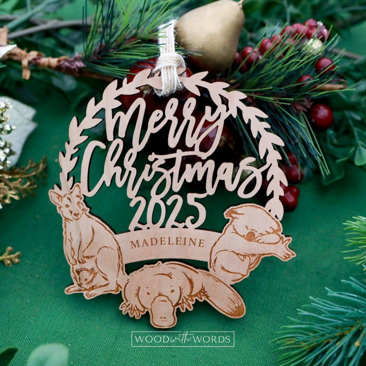 カンガルーの野生動物トリオのクリスマスオーナメント