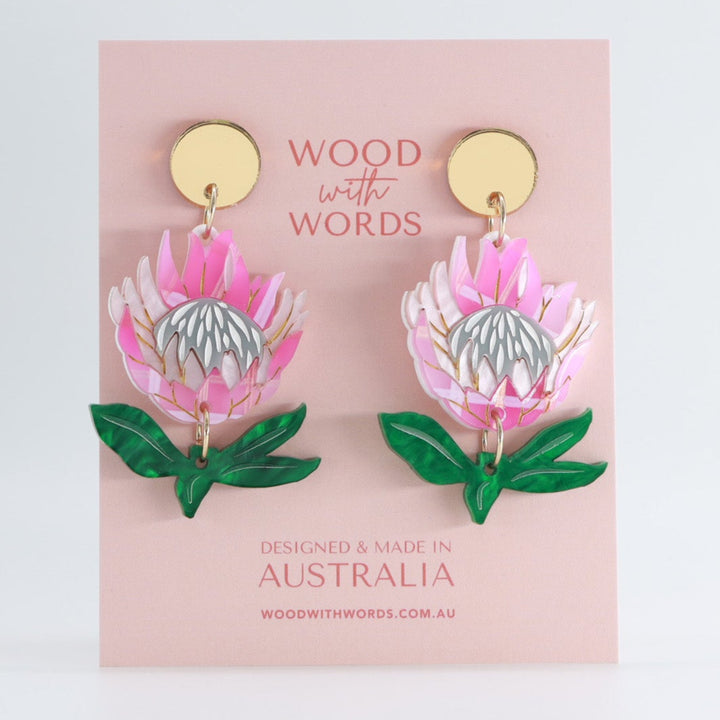 King Protea Stud Dangle Earrings