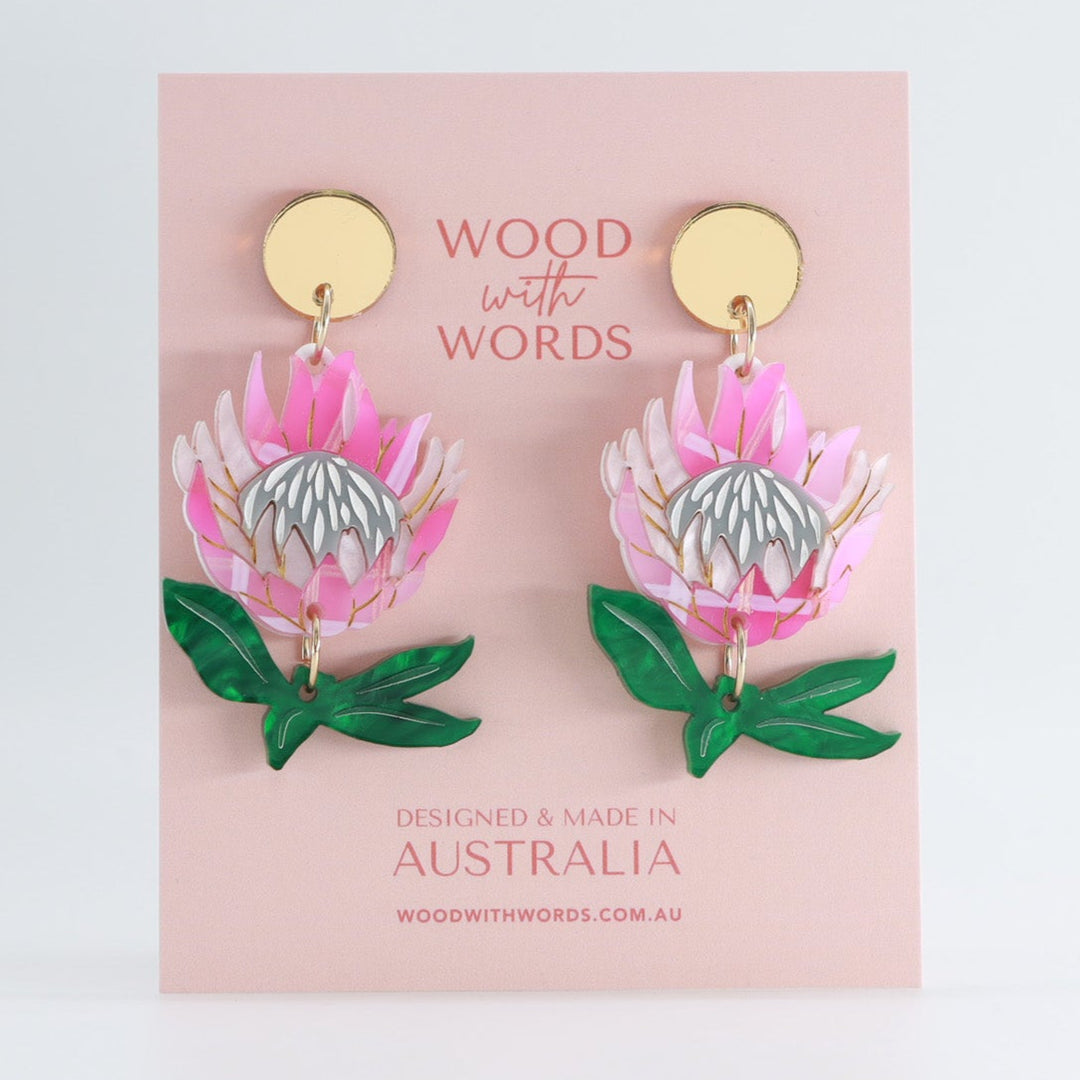 King Protea Stud Dangle Earrings