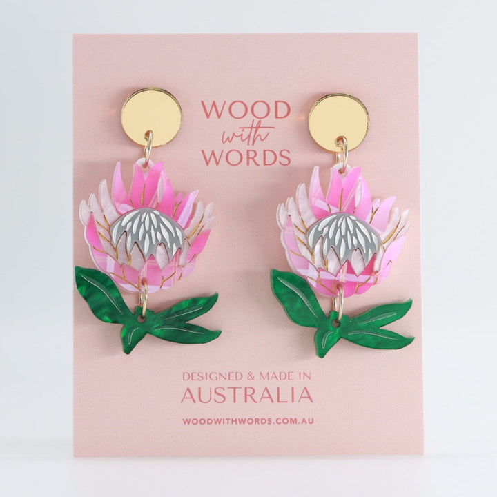 King Protea Stud Dangle Earrings