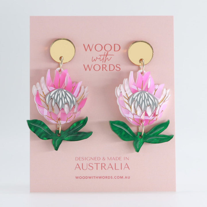 King Protea Stud Dangle Earrings