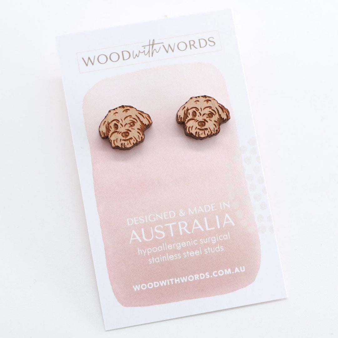 Maltese Shihtzu Wooden Stud Earrings