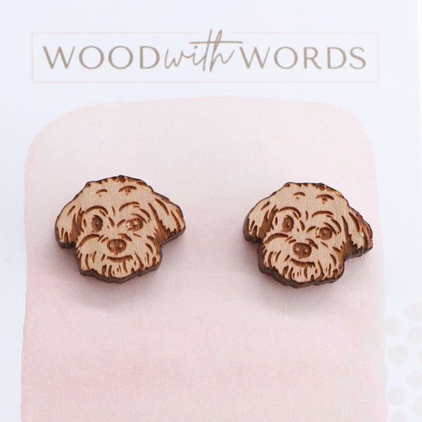 Maltese Shihtzu Wooden Stud Earrings