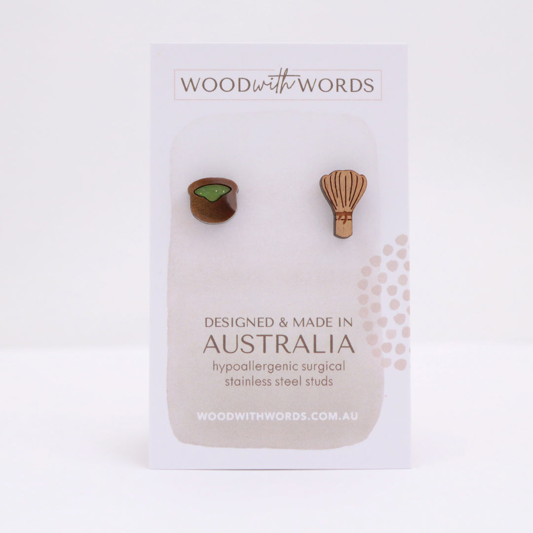 Matcha Bowl and Chasen Bamboo Whisk Stud Earrings