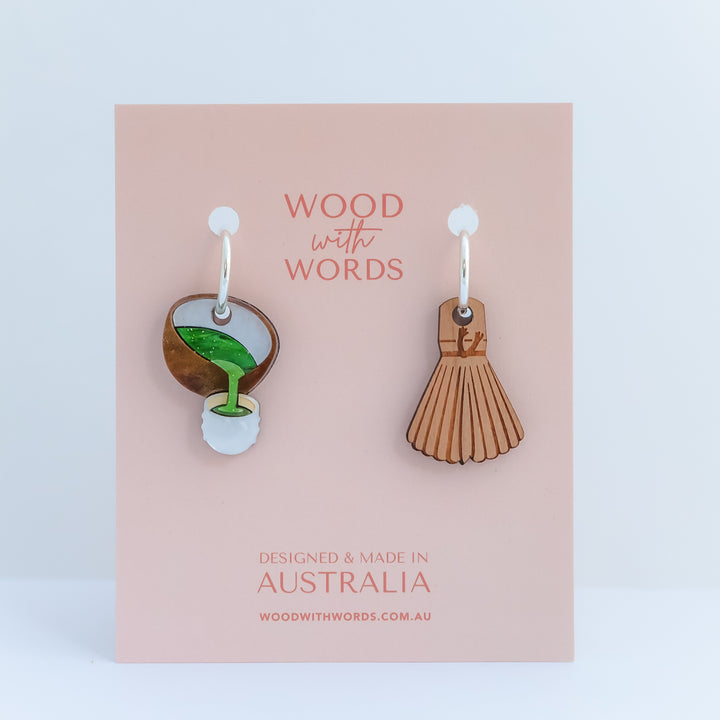Matcha Bowl x Bamboo Whisk Charm + Hoops