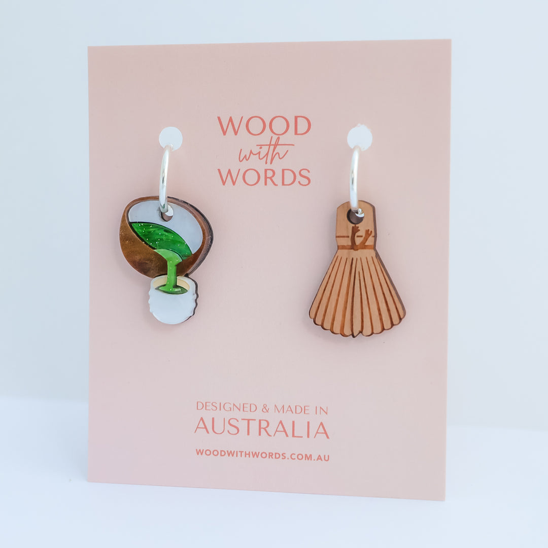 Matcha Bowl x Bamboo Whisk Charm + Hoops