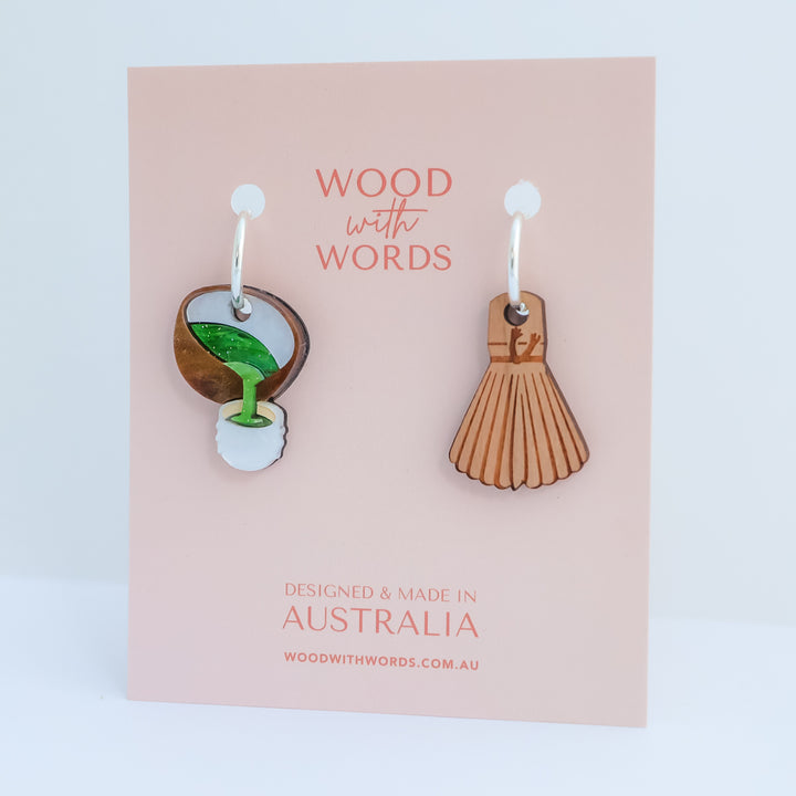 Matcha Bowl x Bamboo Whisk Charm + Hoops