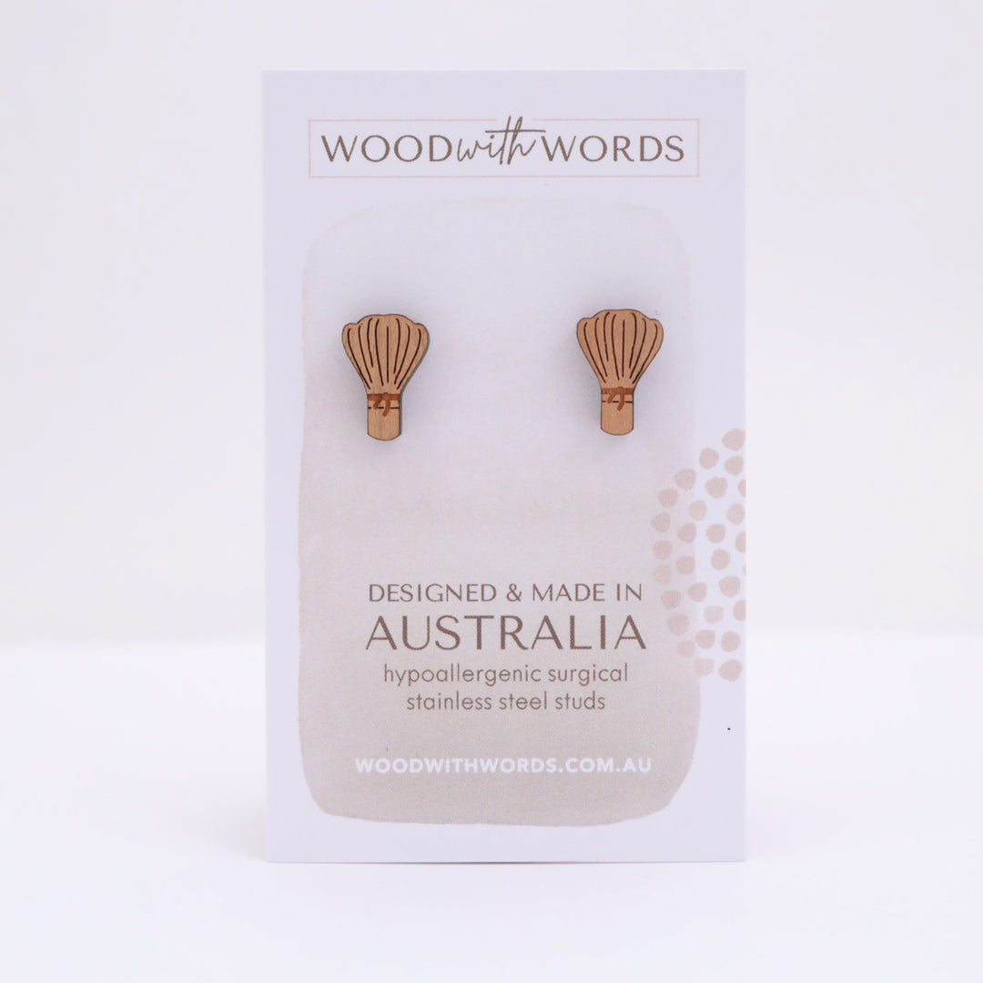 Matcha Bowl and Chasen Bamboo Whisk Stud Earrings