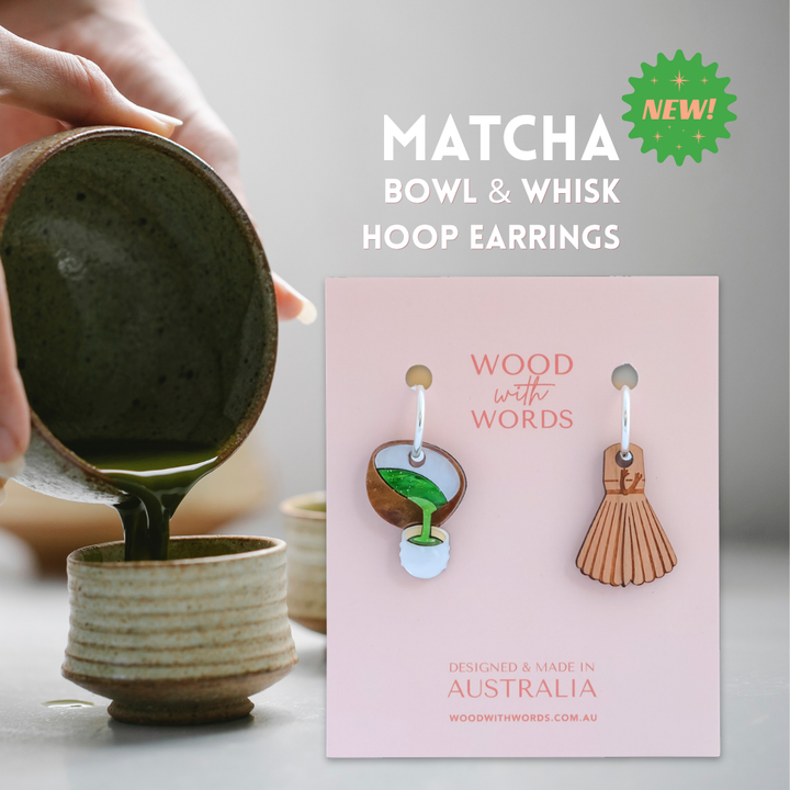 Matcha Bowl x Bamboo Whisk Charm + Hoops