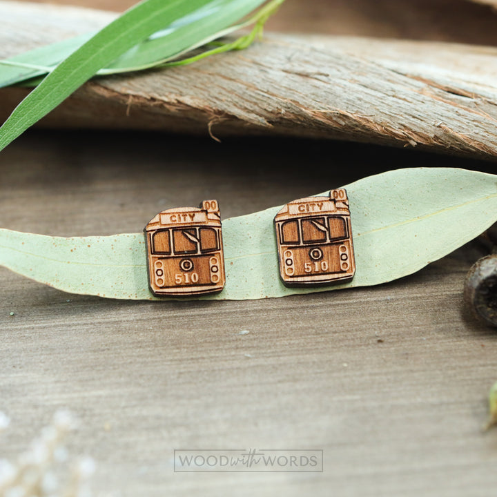 Melbourne Tram Wooden Stud Earrings