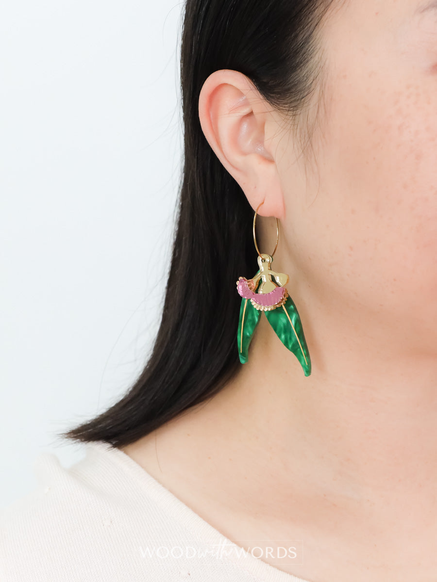 Pink Flowering Gumnut Eucalyptus Dangle Earrings