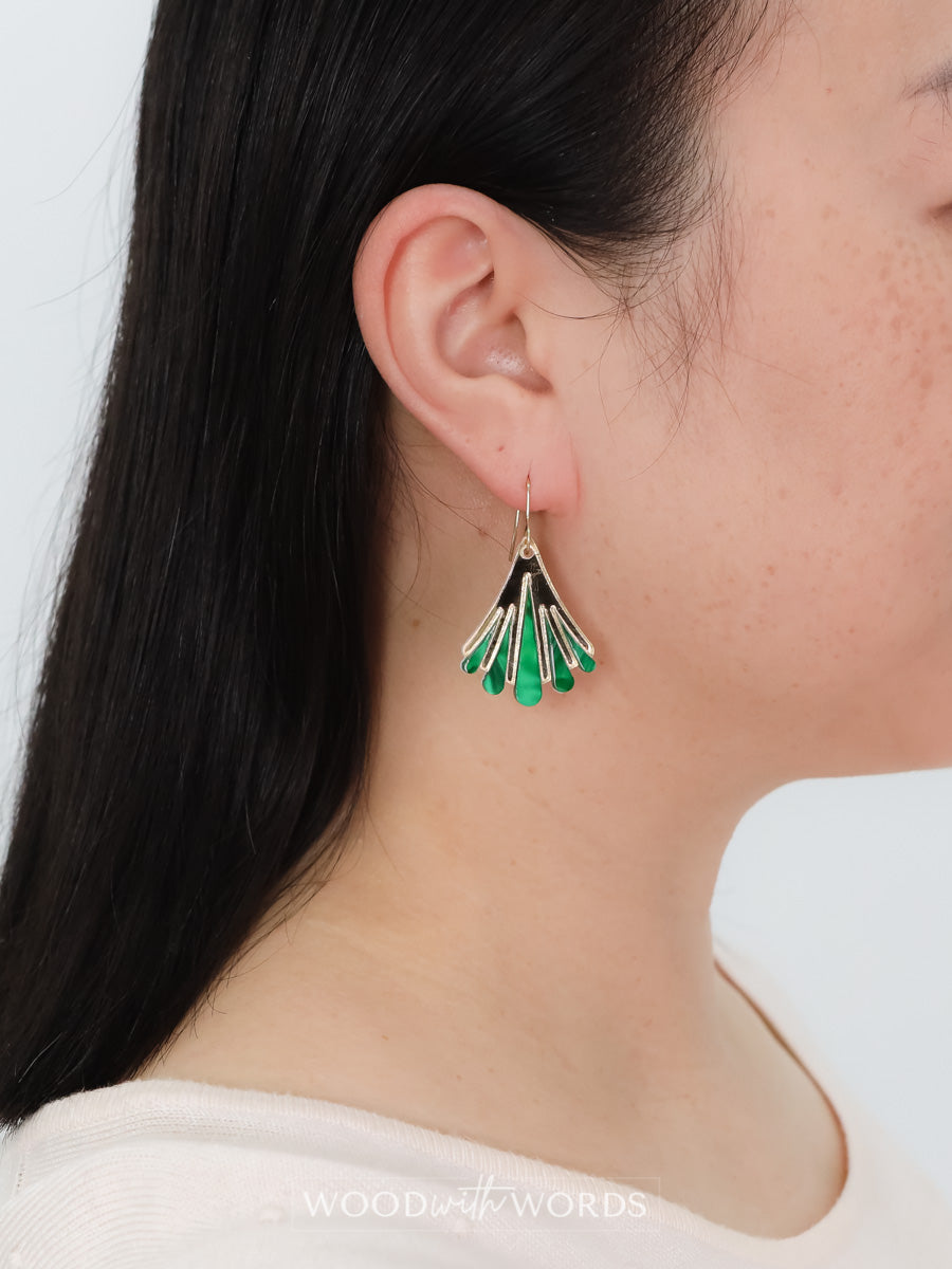 Scallop Emerald Art Deco Dangle Earrings