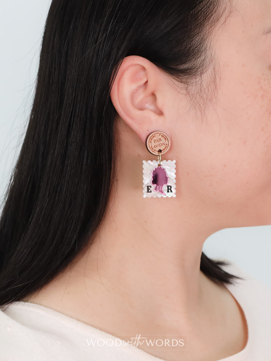 Elizabeth Regina and Flag Postage Stamp Dangle Earrings