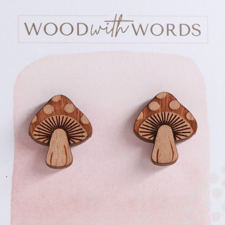 Mushroom Wooden Stud Earrings