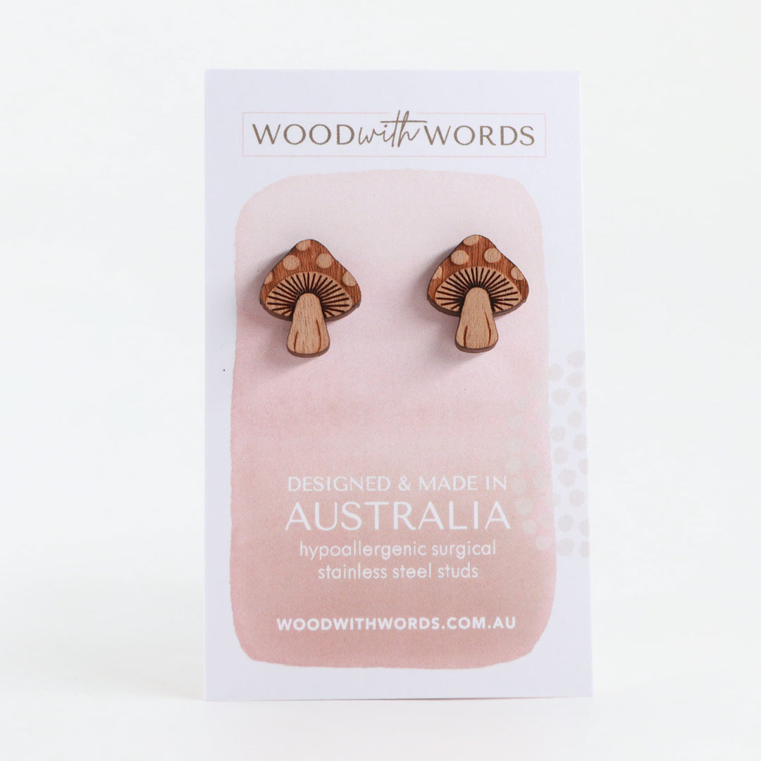 Mushroom Wooden Stud Earrings