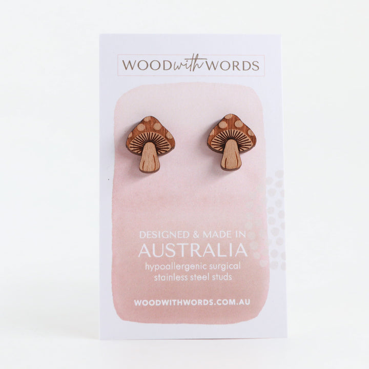 Mushroom Wooden Stud Earrings