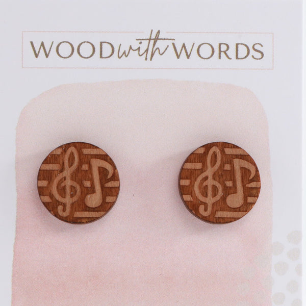Music Note Wooden Stud Earrings
