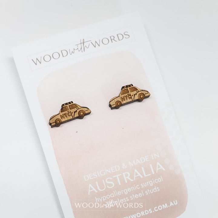 New York Cab Wooden Stud Earrings